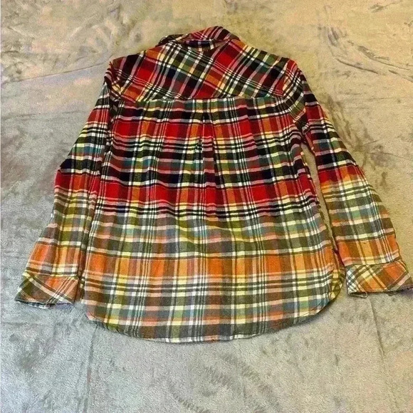 Panache Women's Bleached Flannel Small Distressed Faded Buttonup Shirt Red Plaid - Picture 2 of 7